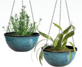 12 inch Hanging Planters 2 Pack - Glazed Blue Indoor Outdoor Pots