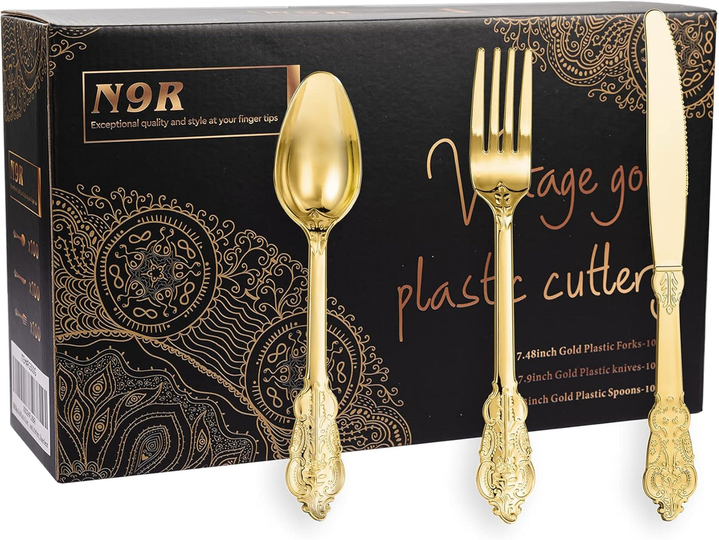 N9R 300pcs Gold Plastic Silverware Set for Any Occasion