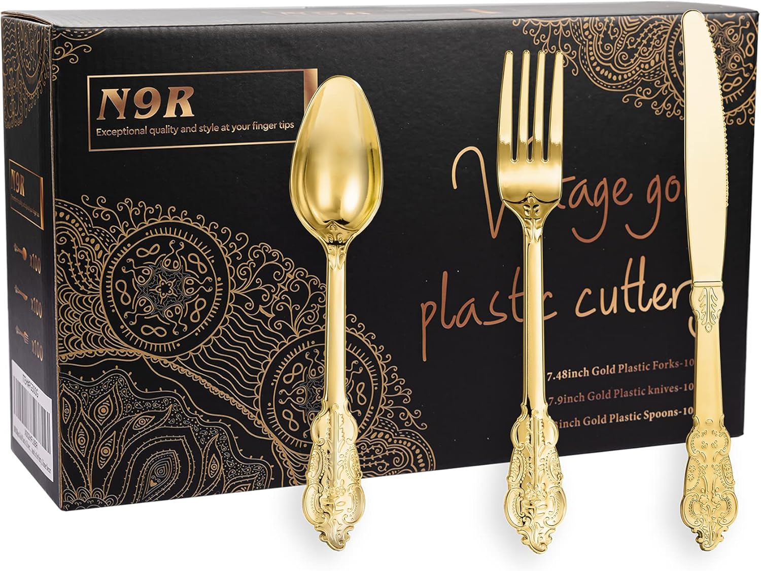 N9R 300pcs Gold Plastic Silverware Set for Any Occasion