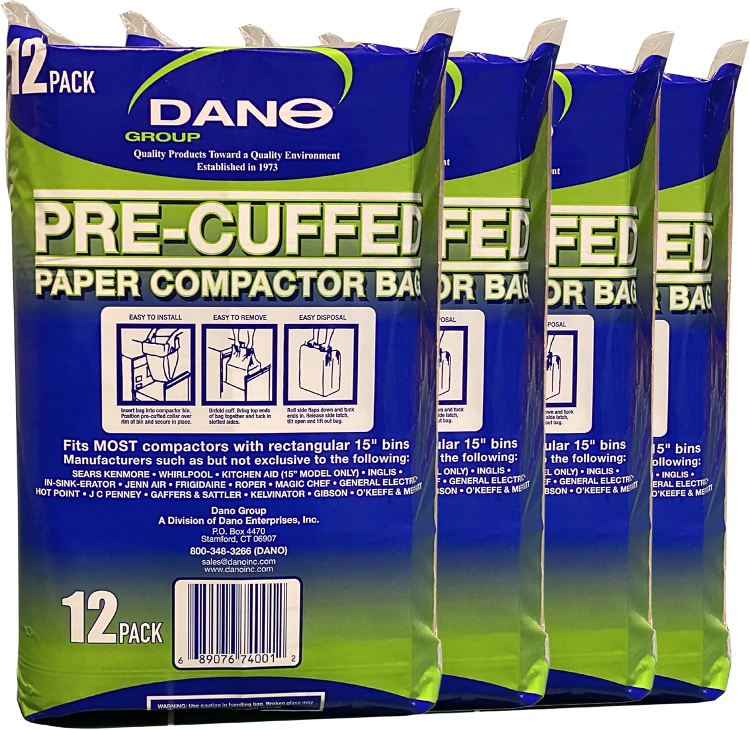 Dano Pre-Cuffed Compactor Bags for Kitchen Use - 50 Pack
