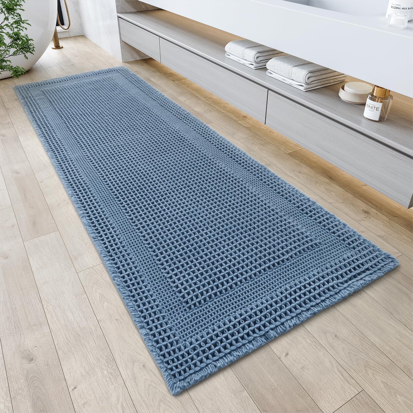 Waffle Bath Mat for Bathroom Non Slip, Ultra Soft Boho Rug