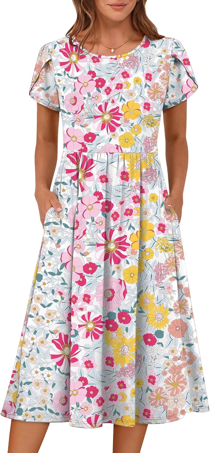 ANRABESS Women's Summer Floral Midi Dress with Pockets