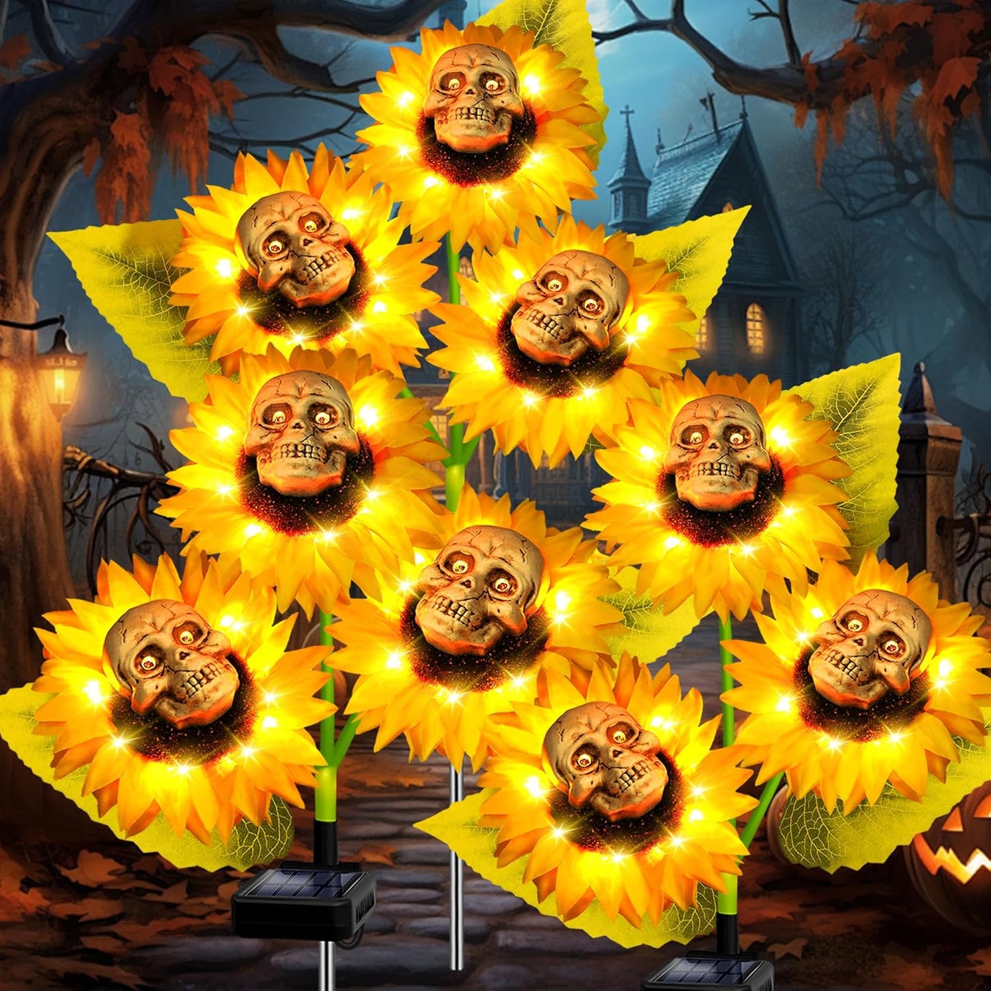 Halloween Decorations Outdoor with Solar Scary Skull Sunflowers