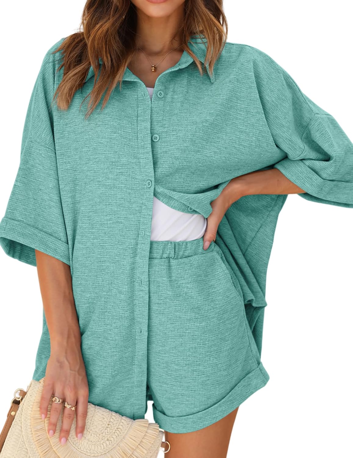 Ekouaer Waffle Knit Lounge Sets for Women - Stylish Pajamas