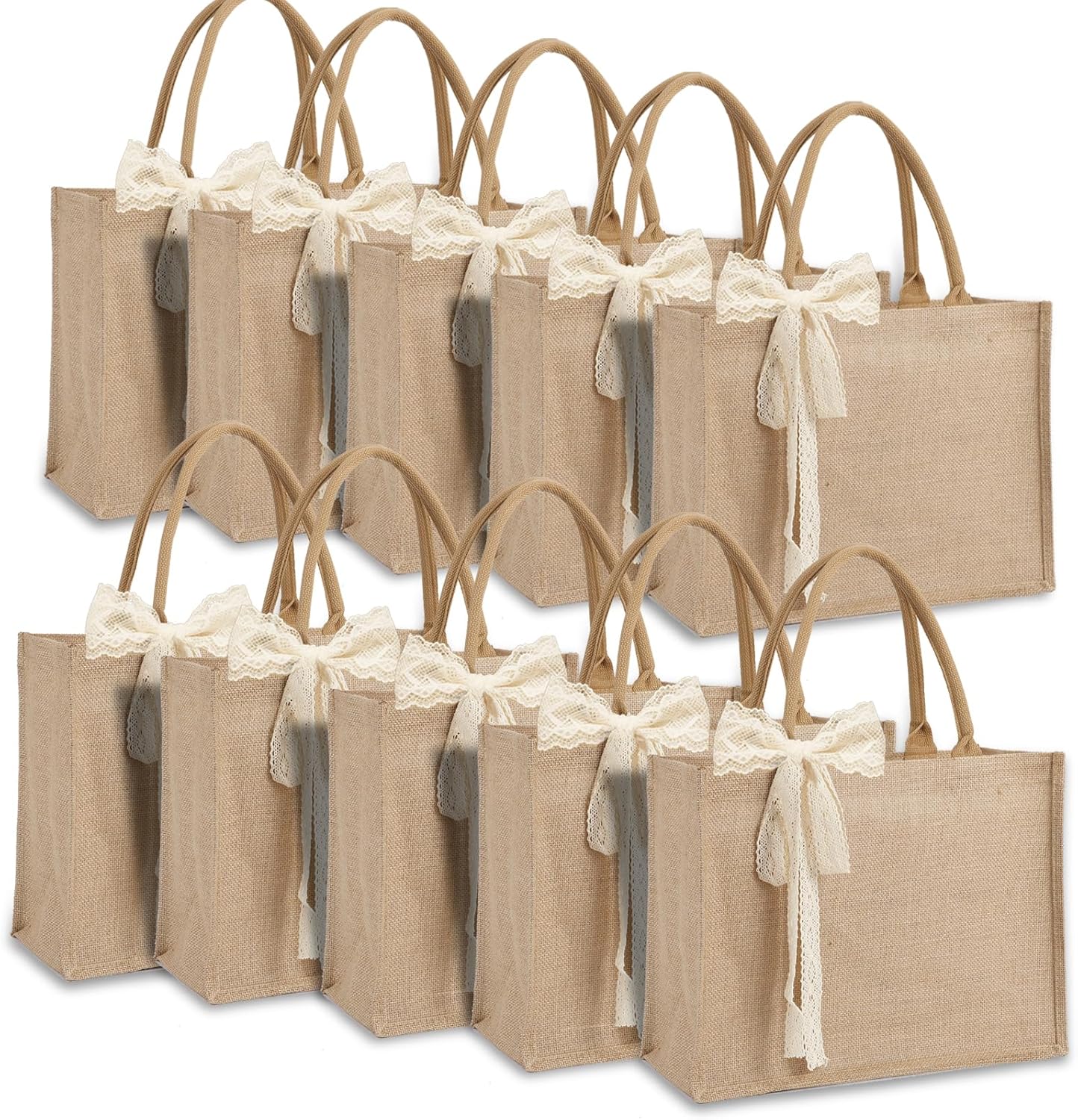 10pcs Waterproof Reusable Burlap Tote Bag Set for All Occasions