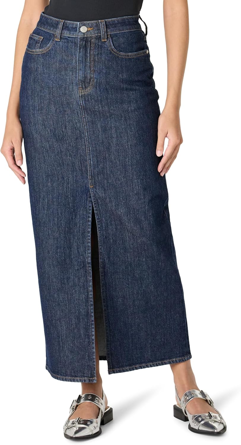 Rylie Maxi Denim Skirt with Front Slit for Effortless Style