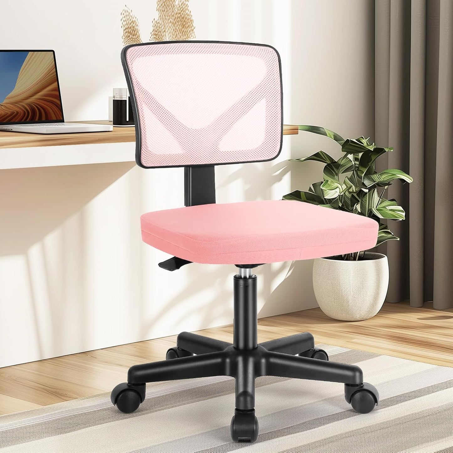 DUMOS Armless Desk Chair with Wheels for Small Spaces