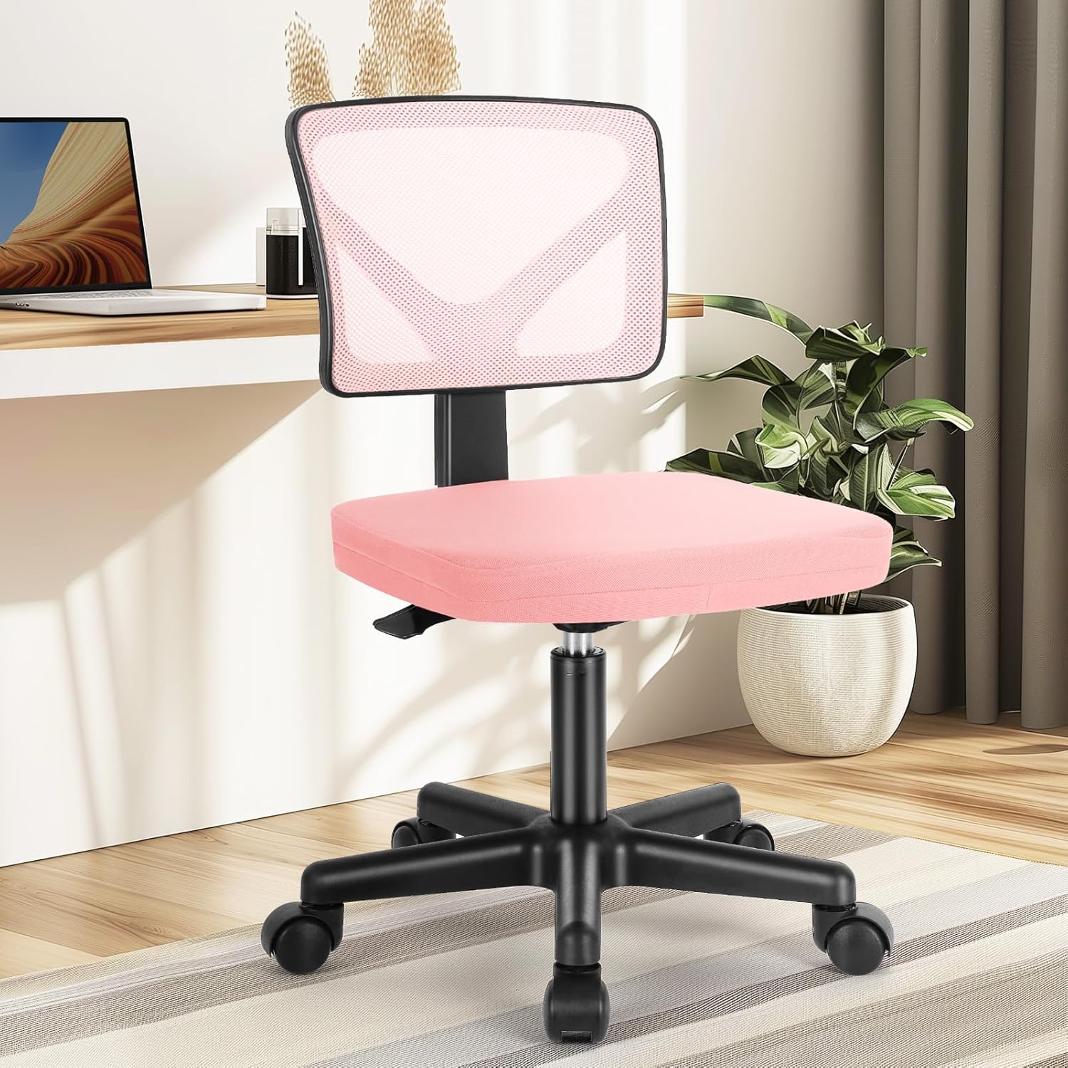 DUMOS Armless Desk Chair with Wheels for Small Spaces