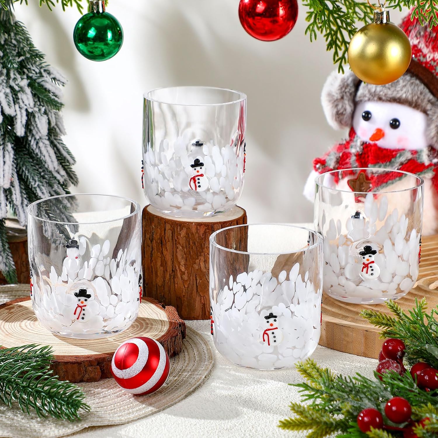 4 Pcs Christmas Icon Glass Cups for Festive Holiday Cheer