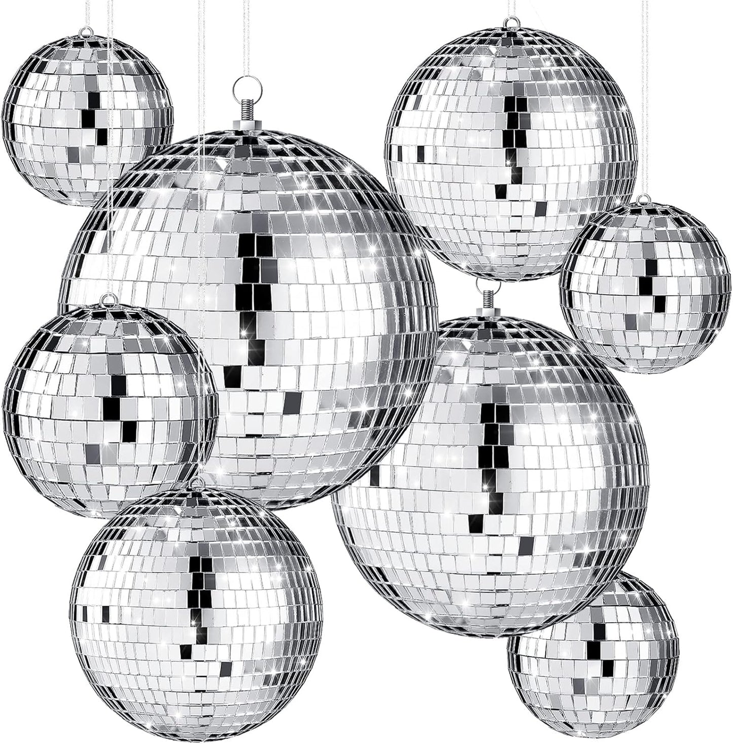 Large Disco Ball Set for Parties - 8 Pcs Reflective Ornaments