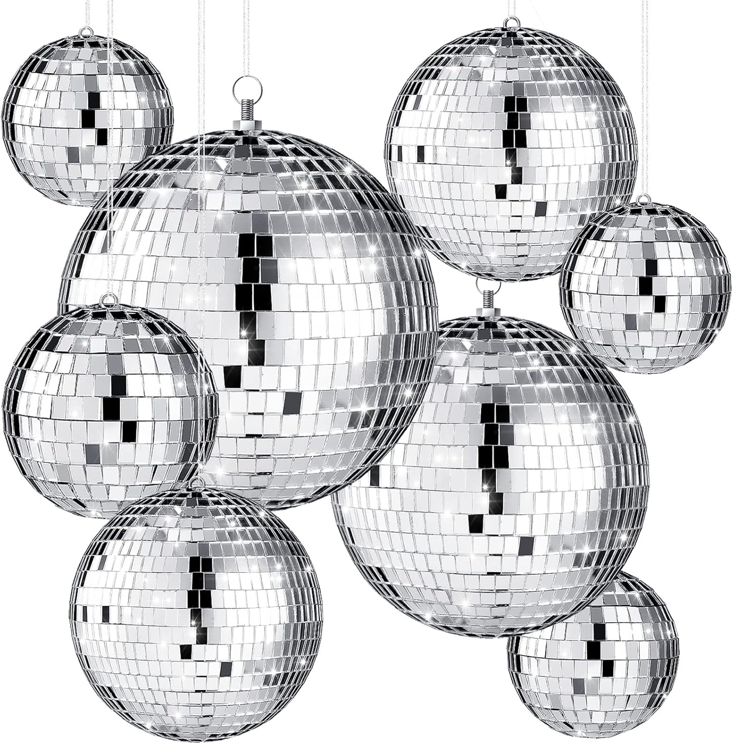 Large Disco Ball Set for Parties - 8 Pcs Reflective Ornaments