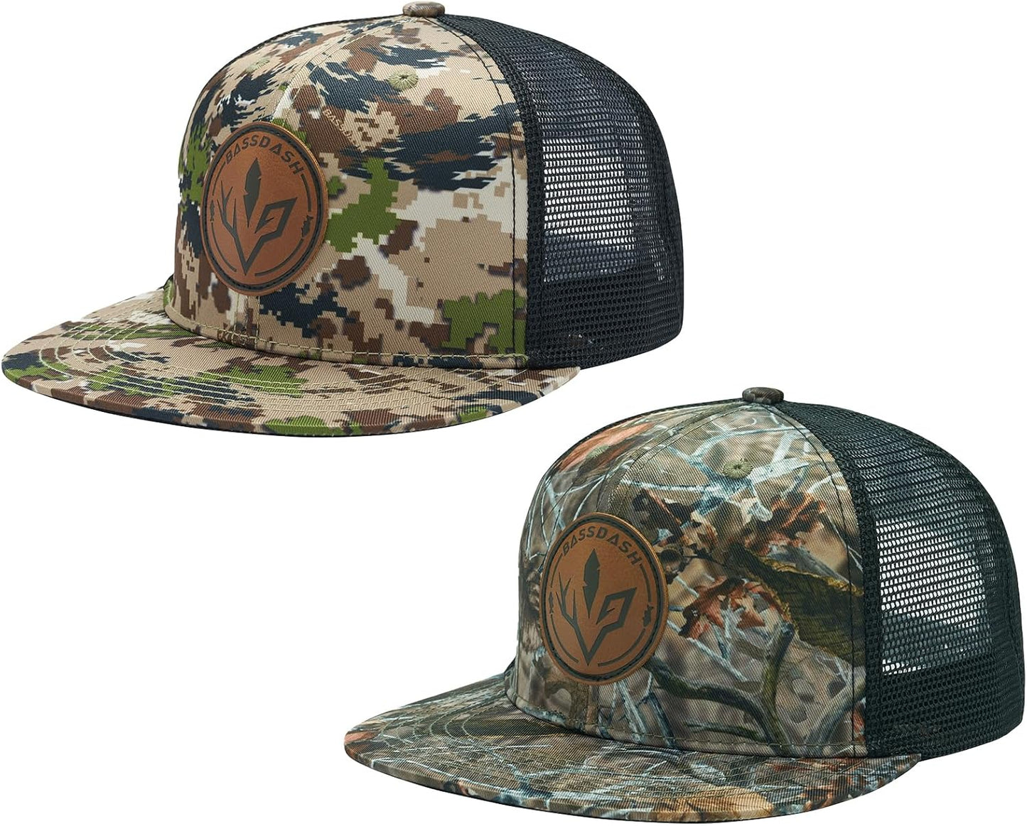 BASSDASH Flat Brim Trucker Cap for Fishing and Hunting Enthusiasts