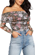 Off The Shoulder Long Sleeve Bodysuit - Slimming Sheer Mesh Style