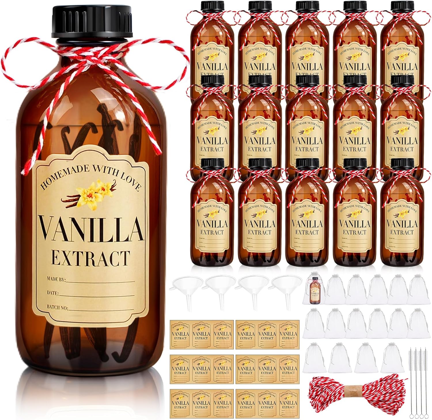 16Pcs Amber Glass Bottles for Vanilla Extract and More