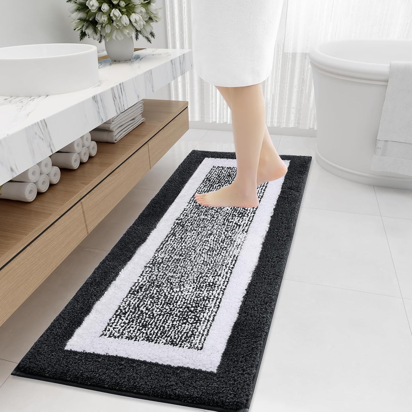 OLANLY Bathroom Rugs 47x20, Soft Microfiber Non-Slip Mat