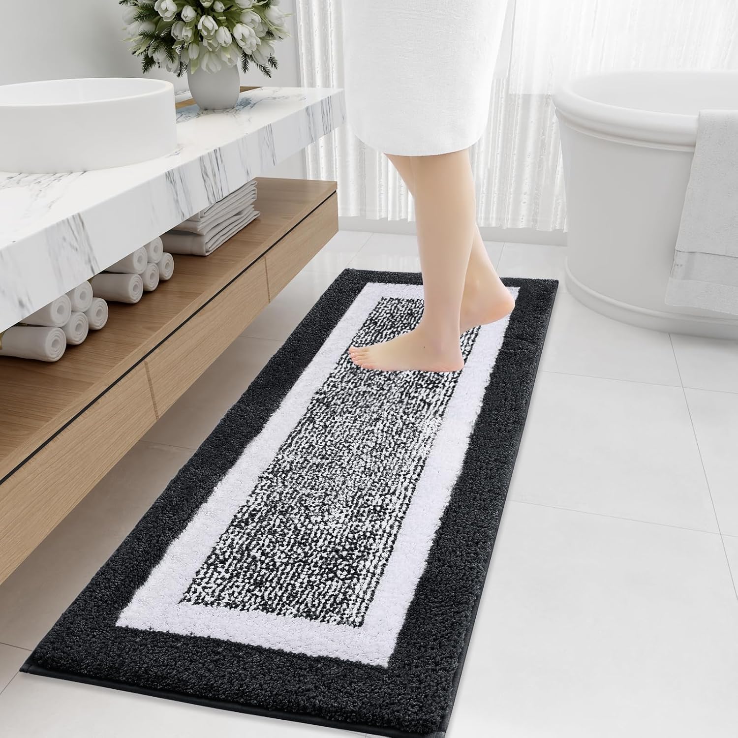 OLANLY Bathroom Rugs 47x20, Soft Microfiber Non-Slip Mat