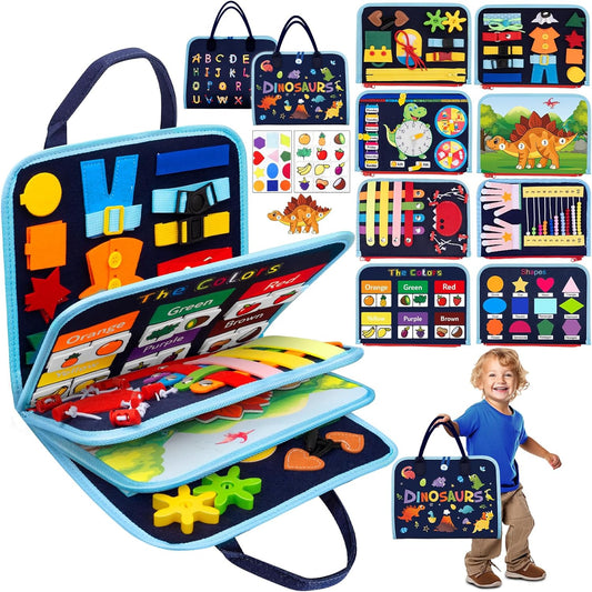 Montessori Busy Board - 9-in-1 Dino Sensory Toy!
