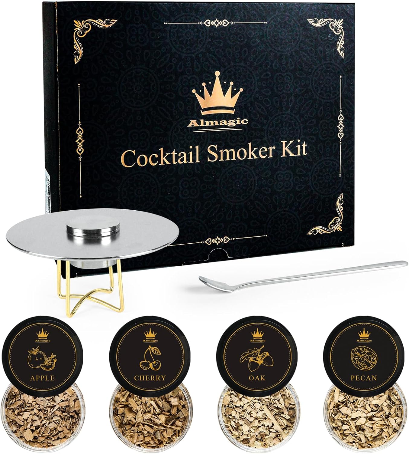 Durable Stainless Steel Whiskey Smoker Kit - 4 Wood Chip Flavors