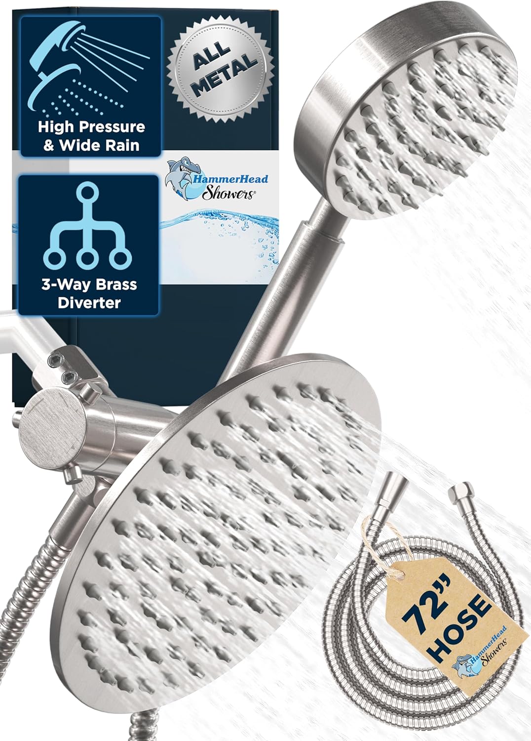 HammerHead Showers Solid Metal Dual Shower Head Combo for Luxury