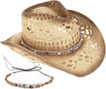 Straw Cowboy Hat for Men and Women - Two Removable Decorative Bands