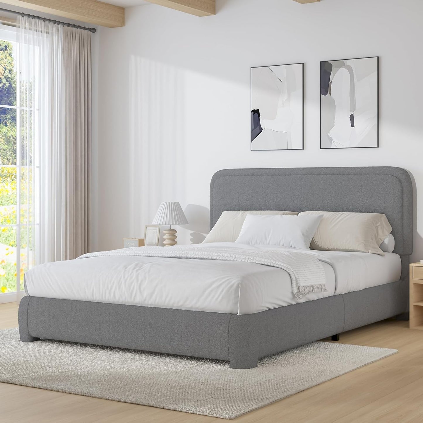 BarnFurin Queen Size Boucle Bed Frame for Stylish Comfort