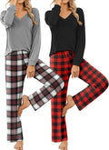 Ekouaer Womens 2 Pack Pajama Sets V Neck Long Sleeve - Soft
