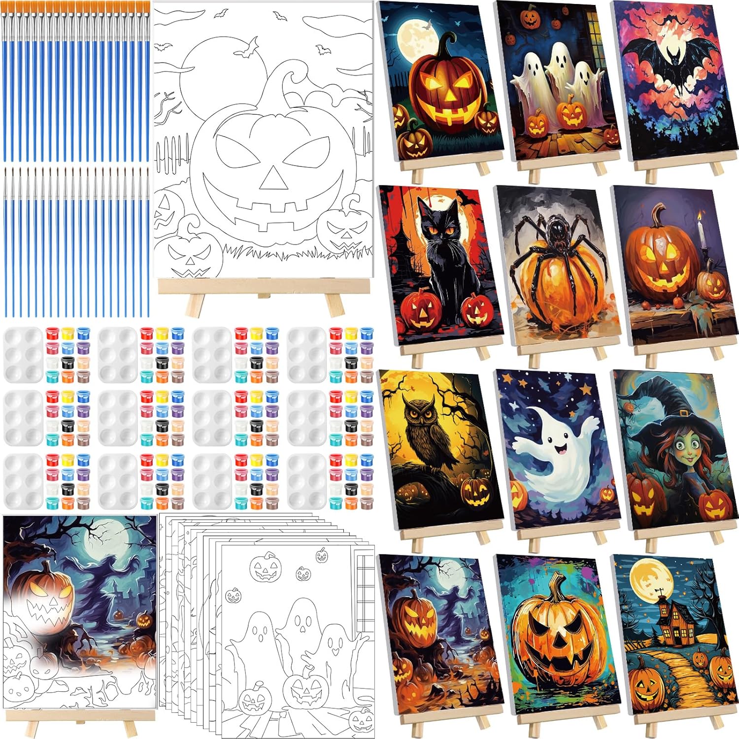 Zhanmai 12 Pack Pre Drawn Canvas for Painting Sip and Paint Kit