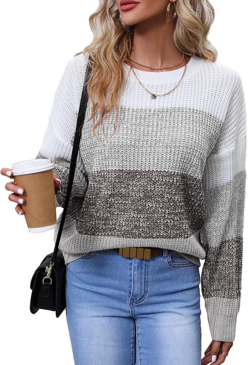 Women's Striped Color Block Sweater for Casual and Business Wear