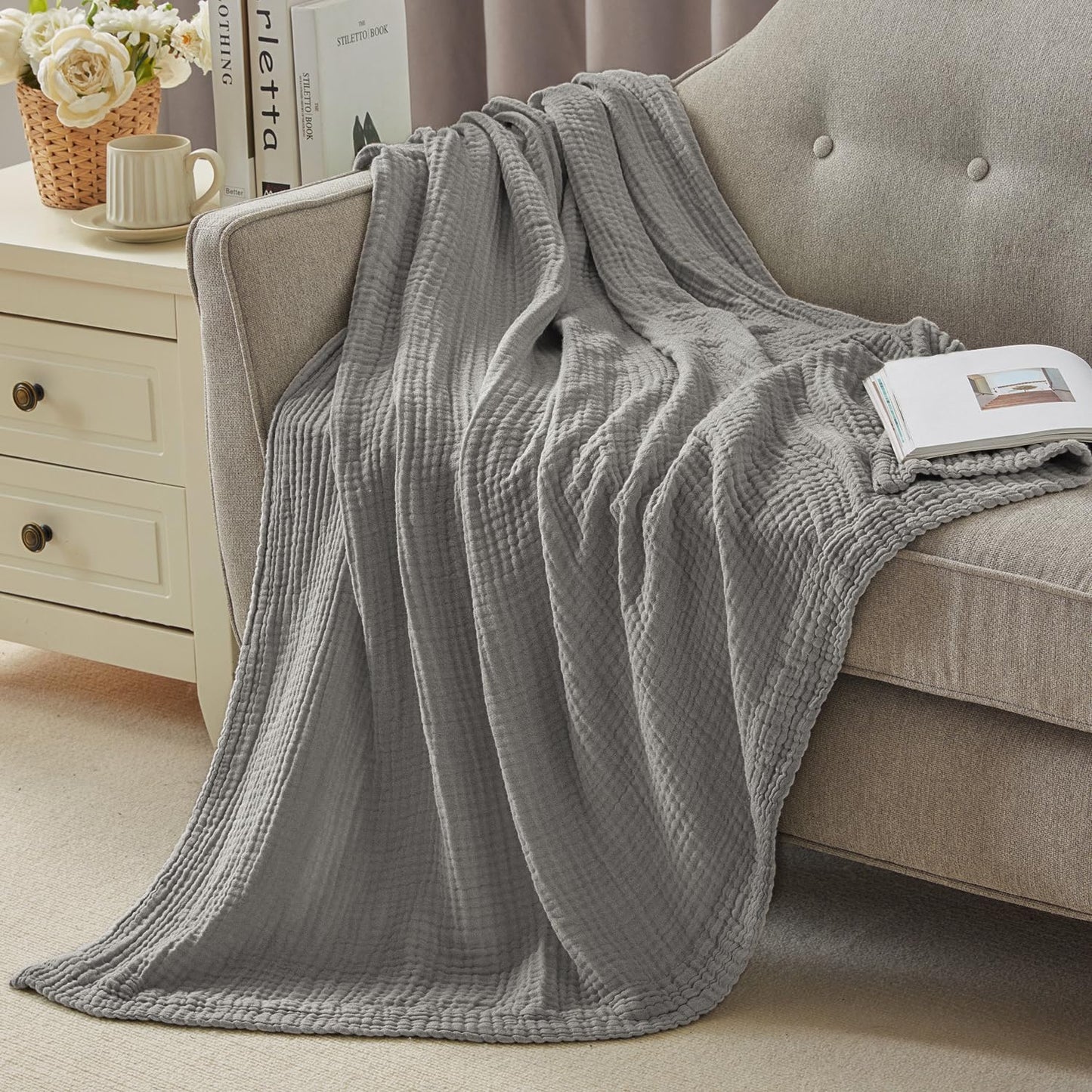 ACCOTIA Cotton Muslin Throw Blanket for Couch and Bed Use