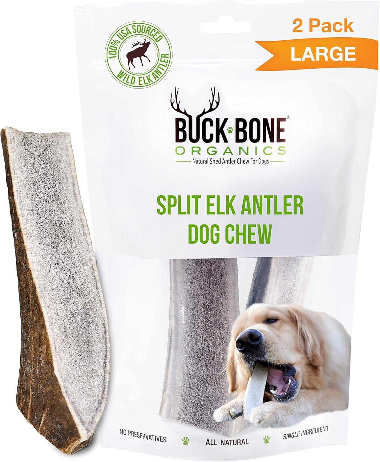 Buck Bone Organics Elk Antlers for Dogs - Long Lasting Chews
