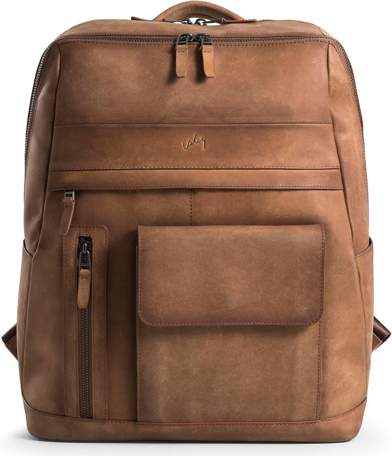 VELEZ Brown Leather Backpack - Large Capacity Travel Bag
