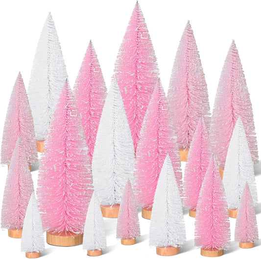 18 Pcs Pink Classic Artificial Mini Christmas Trees for Decor