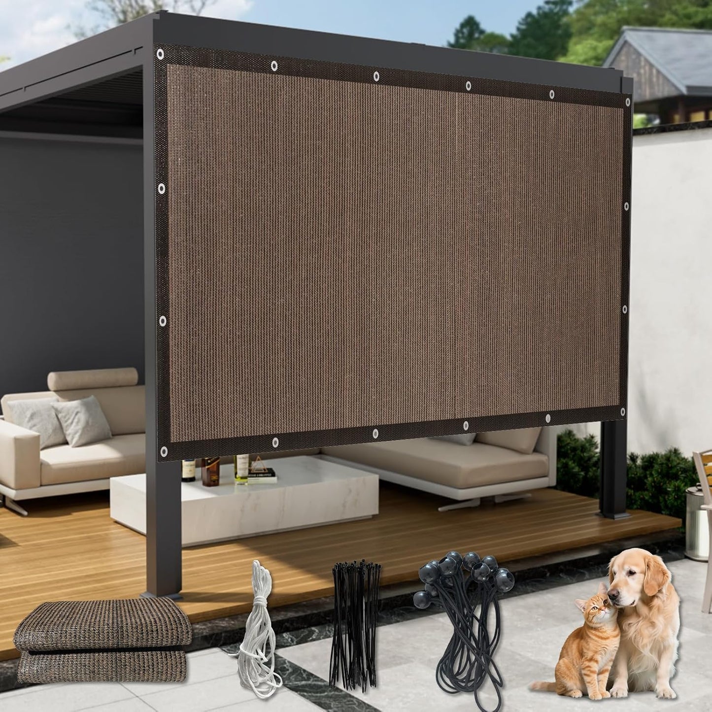 8ftx 12ft Sun Shade Cloth with Bungee Balls for Outdoor Use