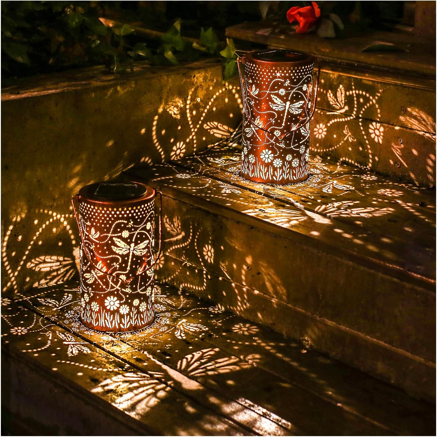 2 Pack Dragonfly Outdoor Solar Hanging Lanterns for Garden