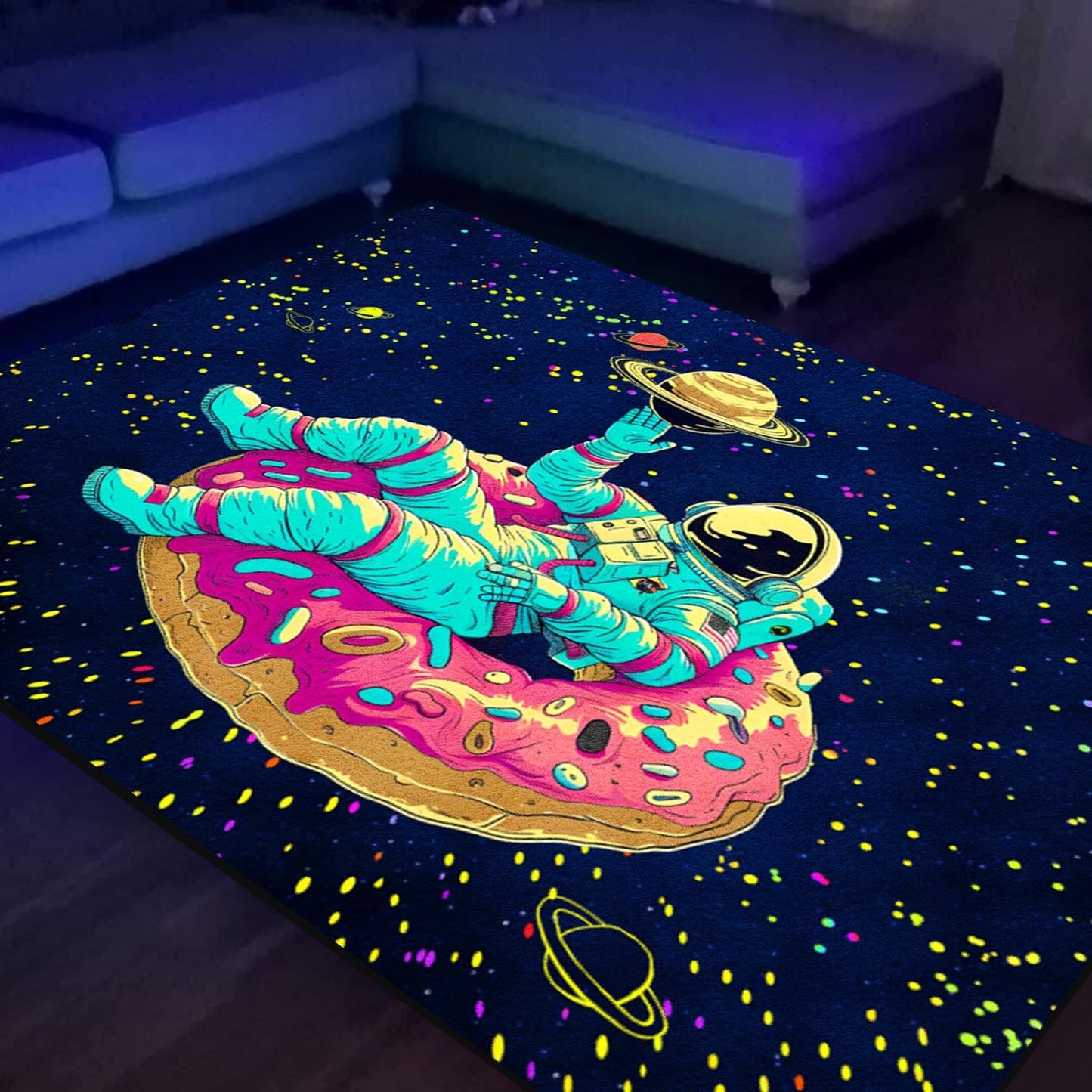 Large UV Glow Space Rug 70x47 - Non-Slip Fluorescent!