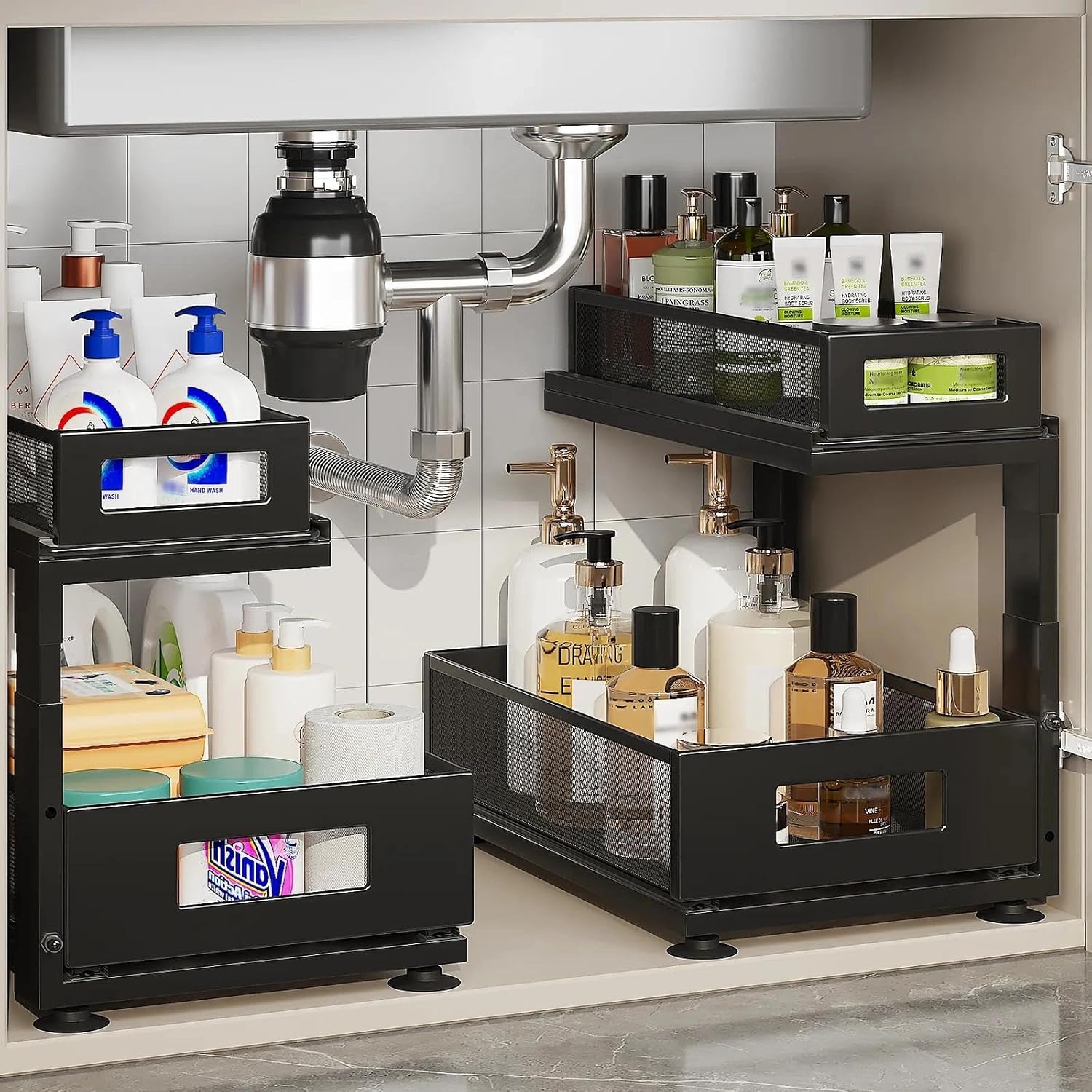 2 Pack Under Sink Organizer with Smooth Ball-Bearing Slides