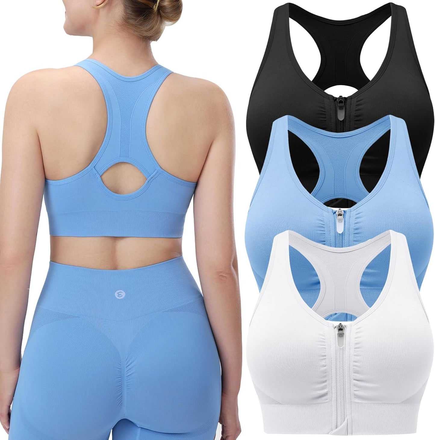 Evcute Women's Zip Front Sports Bras for Comfort and Support