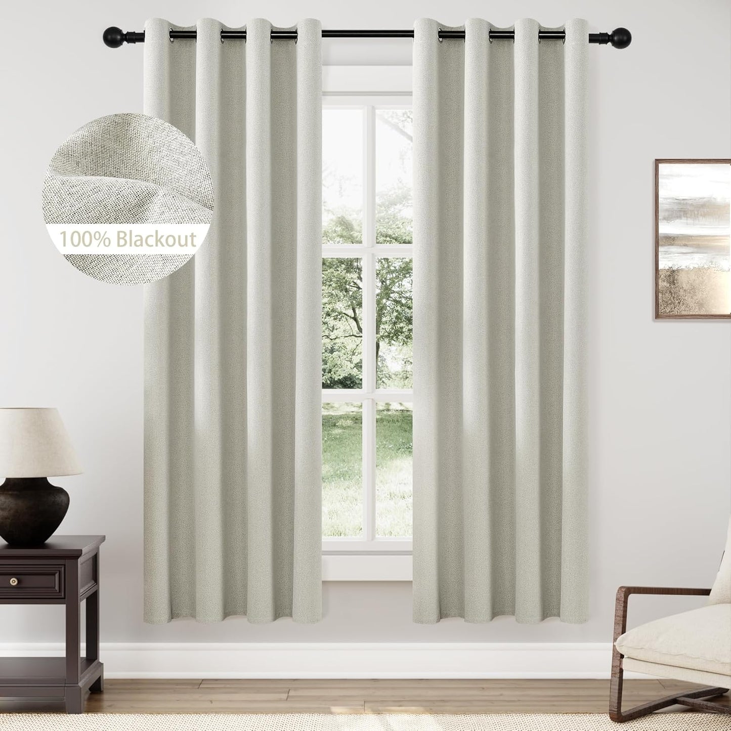 100% Blackout Greyish Beige Curtains for Bedroom and Living Room