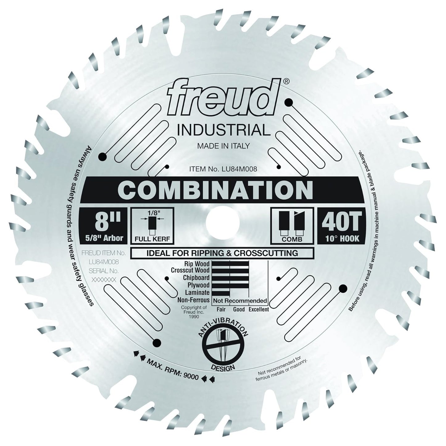 Freud LU84M008 8 in Combination Blade for Precision Cutting