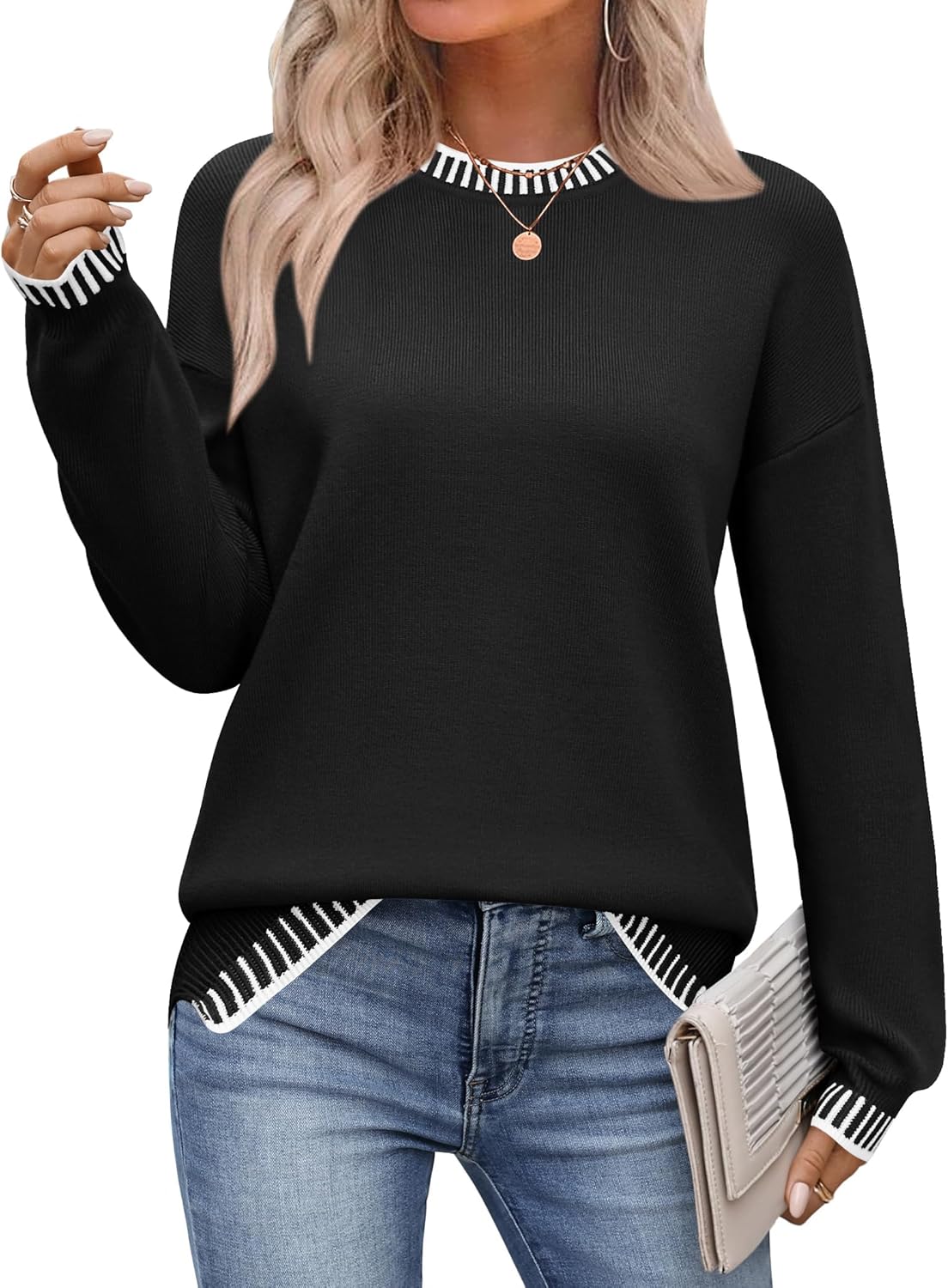 Zeagoo Womens Crewneck Pullover Sweater for Fall and Winter
