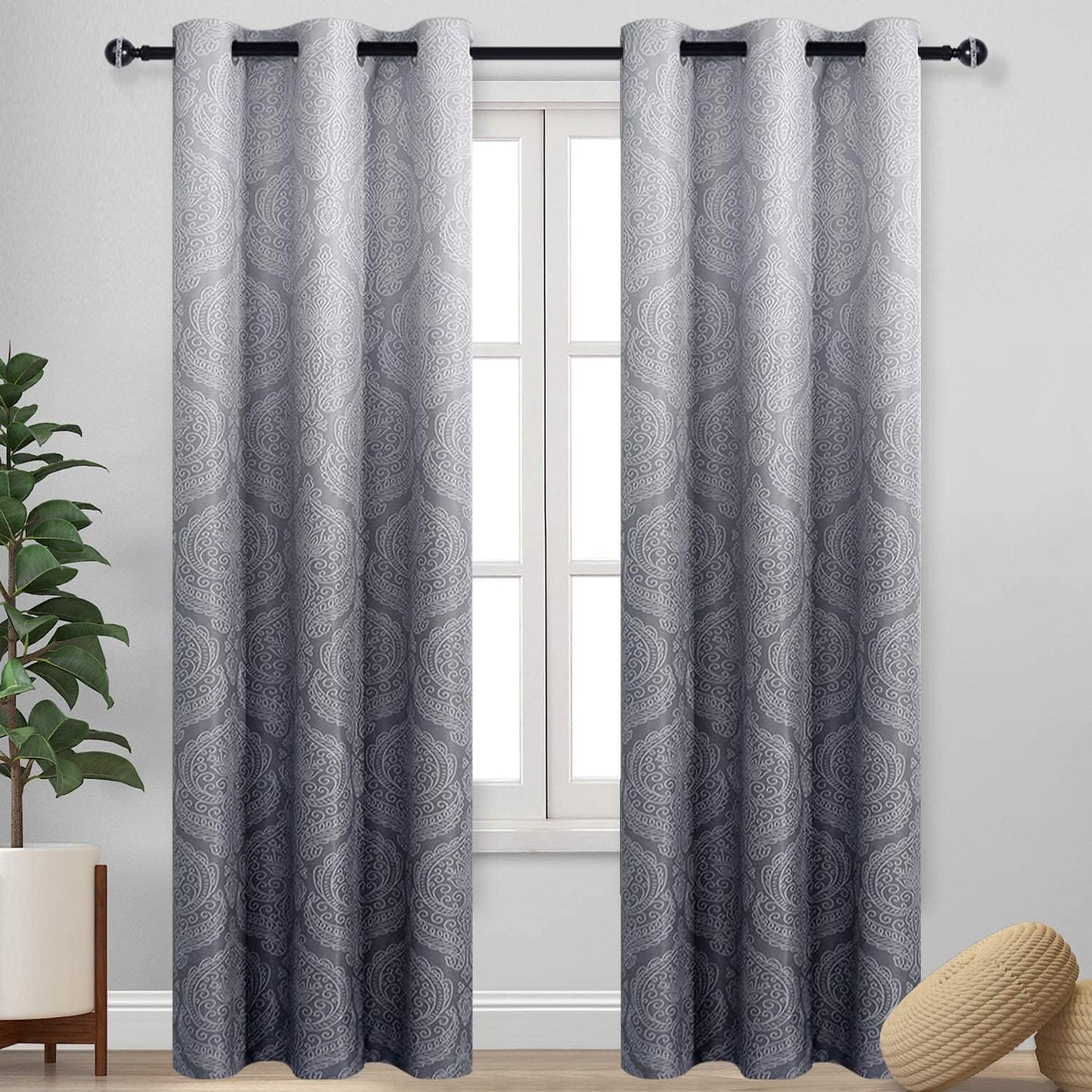 DWCN Ombre Blackout Curtains - Elegant Damask Patterned Panels