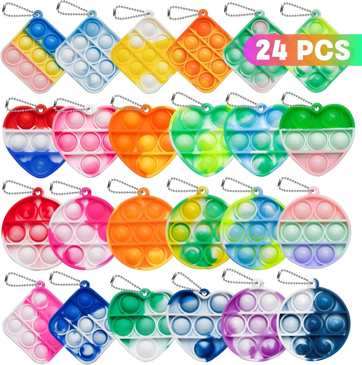 Genuvi 24 Pack Mini Pop Fidget Keychains - Fun Easter Gifts
