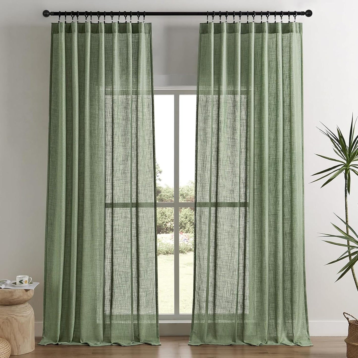 Linen Curtains 90 Inch Length 2 Panel Set for Living Room