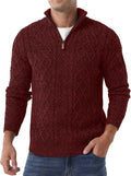 Askdeer Men's Quarter Zip Mock Neck Sweater - Classic Chunky Pullover