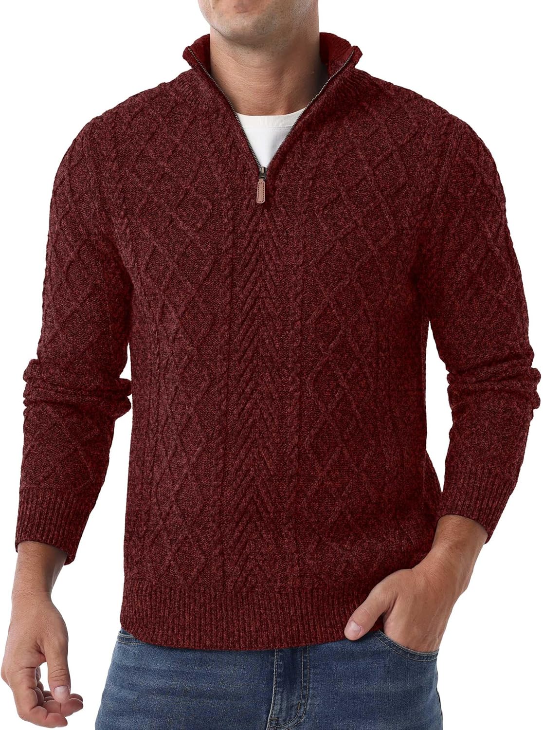 Askdeer Men's Quarter Zip Sweater for Classic Casual Style