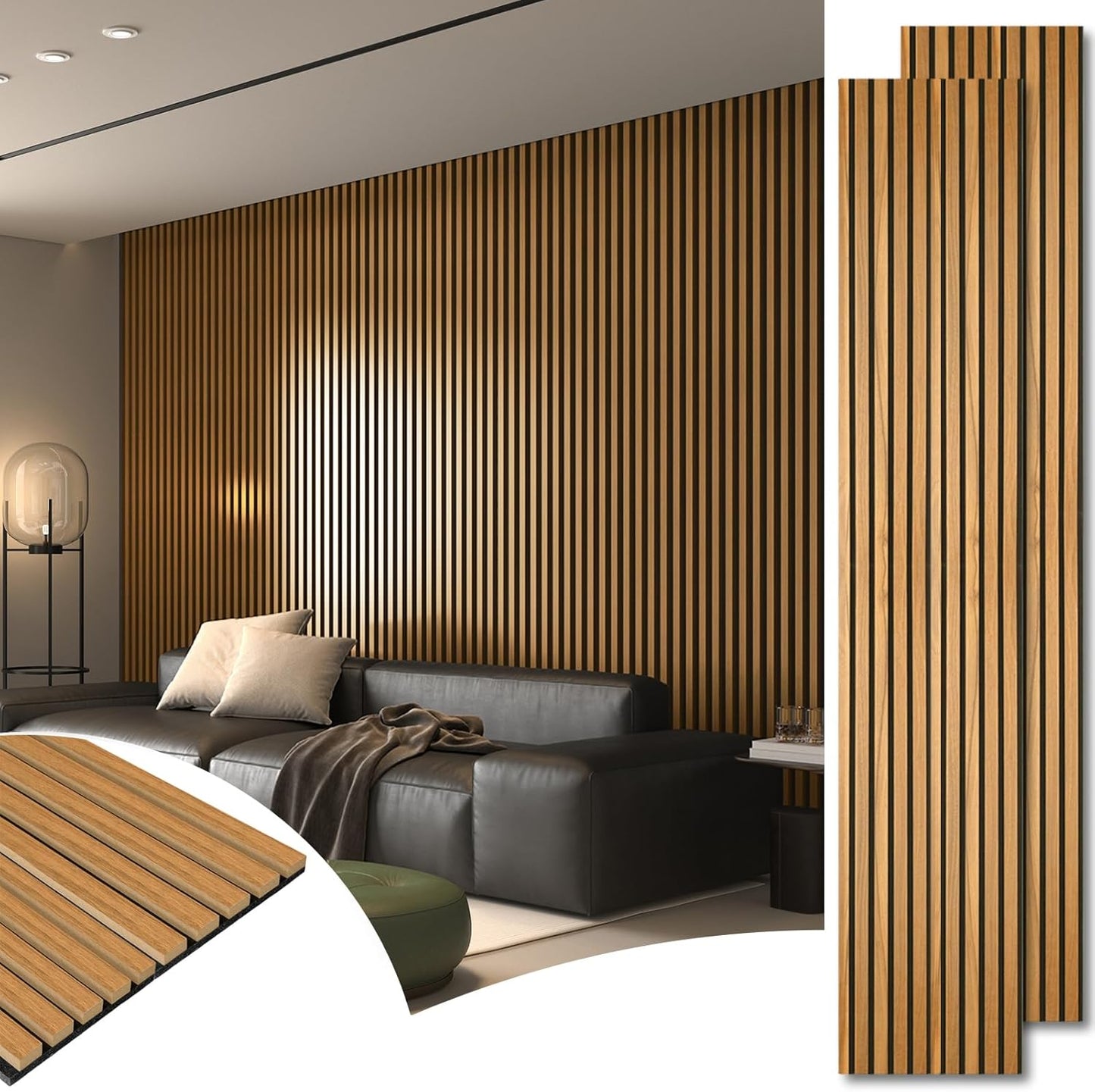 Art3d 2pcs Slat Acoustic Panel for Wall and Ceiling, Teak Finish