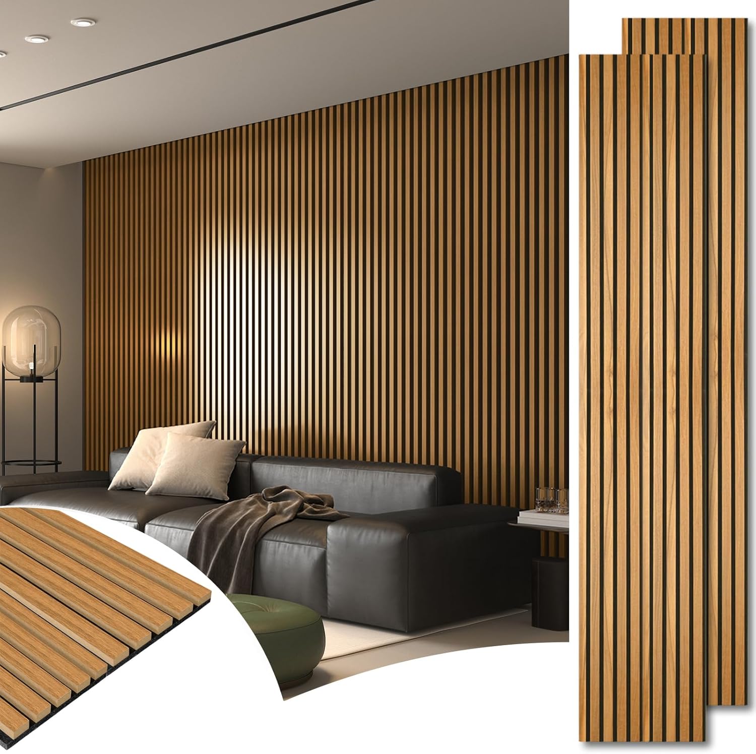 Art3d 2pcs Slat Acoustic Panel for Wall and Ceiling, Teak Finish