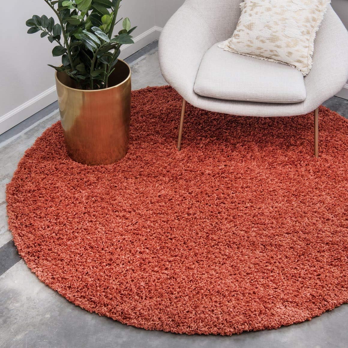 Unique Loom Solid Shag Collection Area Rug in Terracotta Color