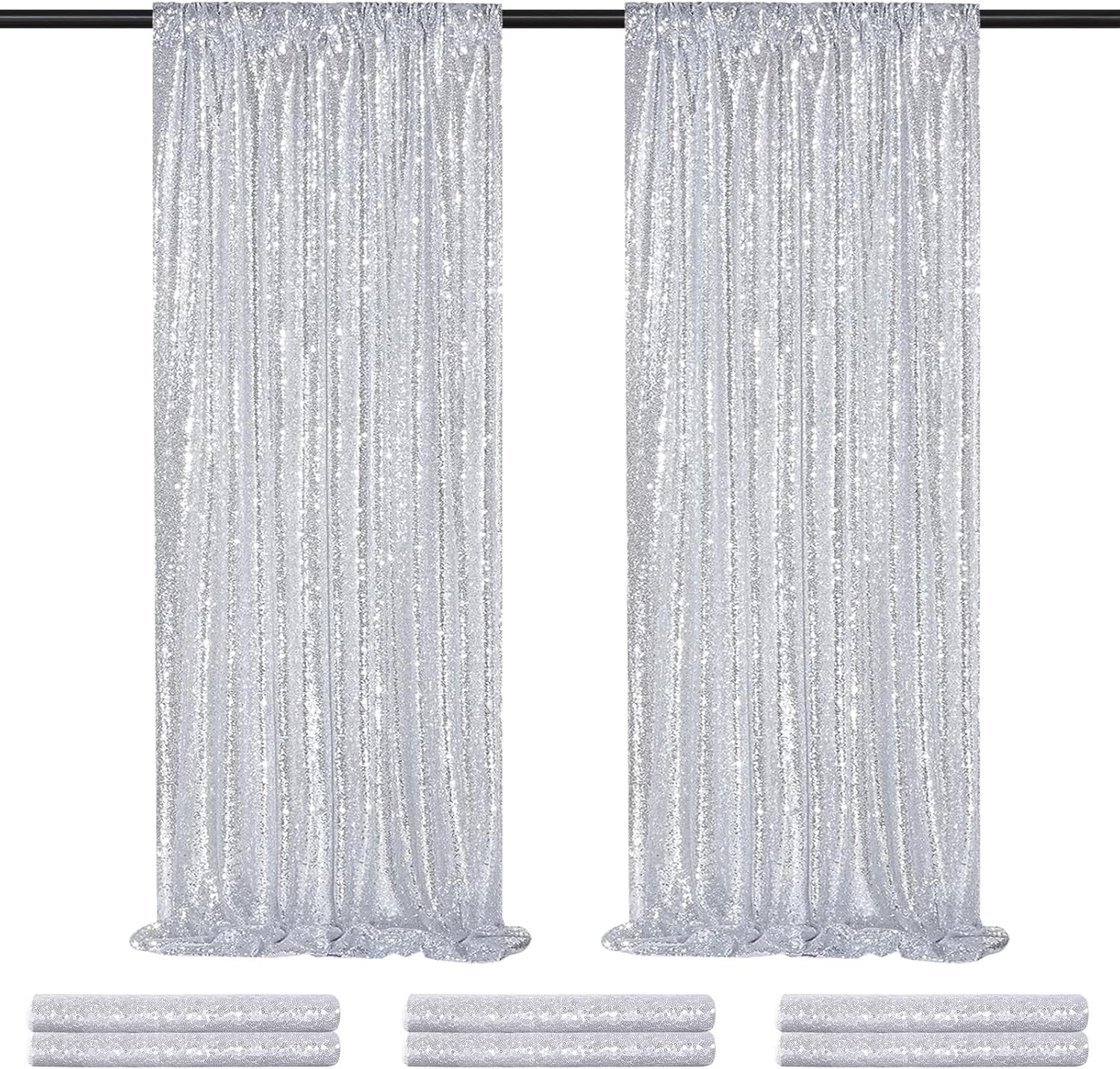 Silver Sequin Backdrop Curtains for Stunning Party Decor
