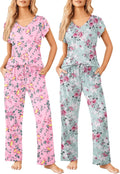Ekouaer Womens Pajama Sets 2 Pack Short Sleeve Lounge - Soft Comfort